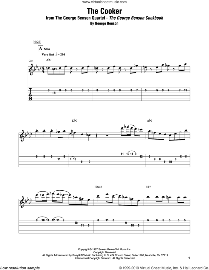 The Cooker sheet music for electric guitar (transcription) by The George Bensen Quartet and George Benson, intermediate skill level