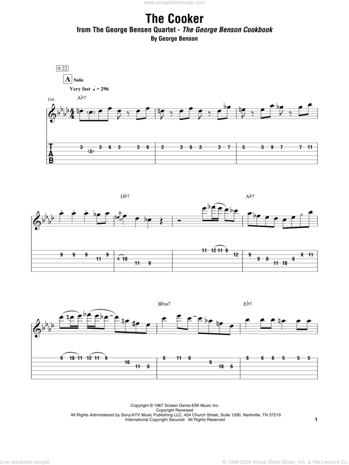 The Cooker sheet music for electric guitar (transcription) by The George Bensen Quartet and George Benson, intermediate skill level