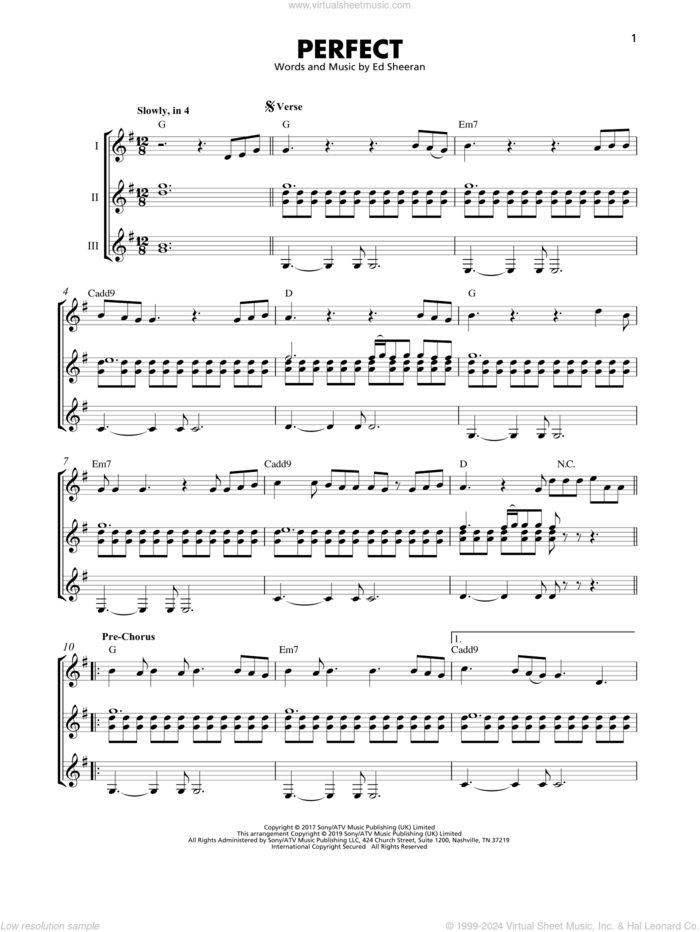 Perfect sheet music for guitar ensemble by Ed Sheeran, wedding score, intermediate skill level