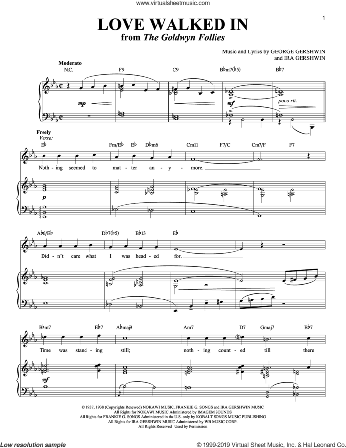 Love Walked In sheet music for voice and piano (Soprano) by George Gershwin, Richard Walters and Ira Gershwin, intermediate skill level