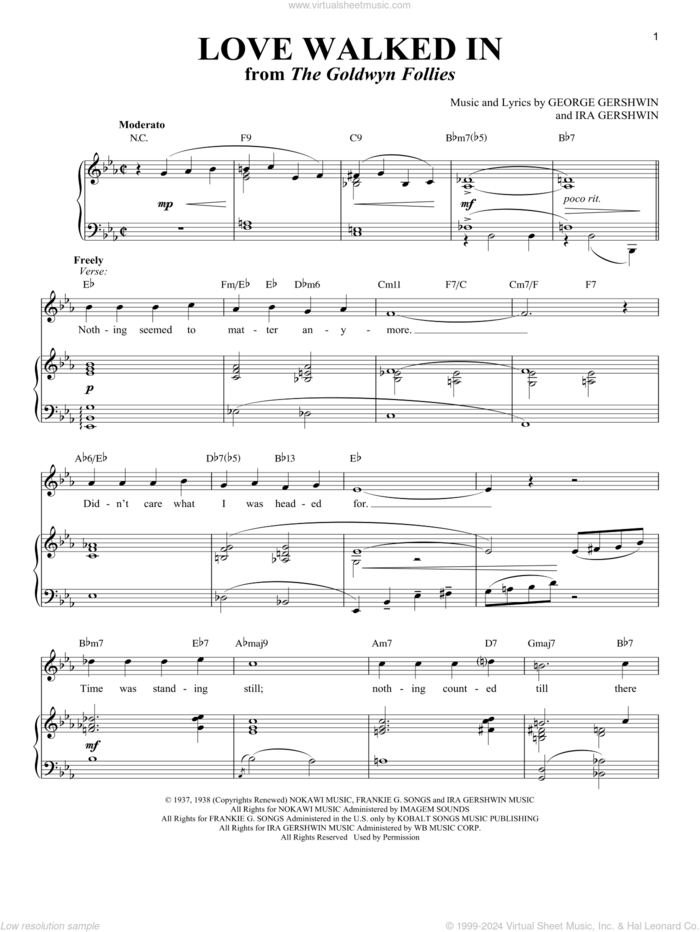 Love Walked In sheet music for voice and piano (Soprano) by George Gershwin, Richard Walters and Ira Gershwin, intermediate skill level