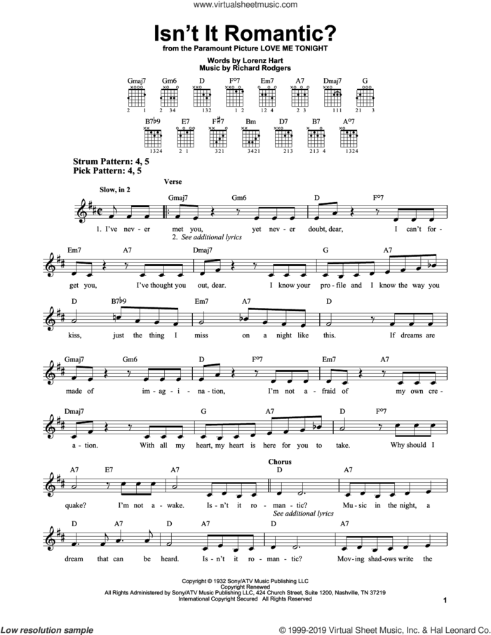 Isn't It Romantic? sheet music for guitar solo (chords) by Rodgers & Hart, Lorenz Hart and Richard Rodgers, easy guitar (chords)