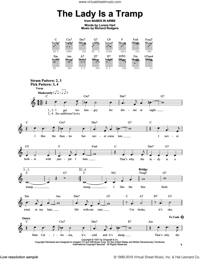 The Lady Is A Tramp sheet music for guitar solo (chords) by Rodgers & Hart, Lorenz Hart and Richard Rodgers, easy guitar (chords)