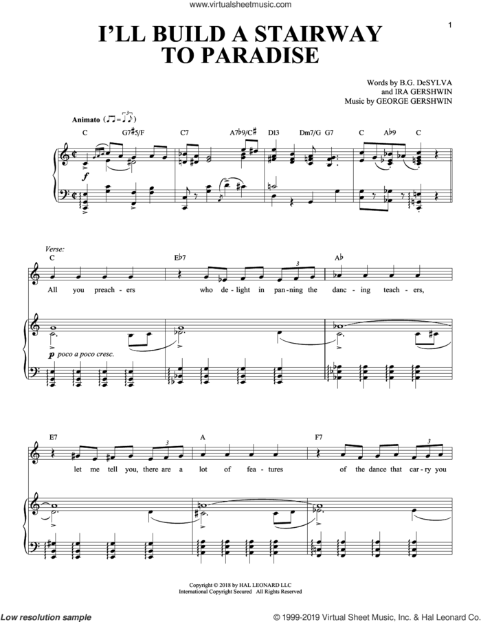 I'll Build A Stairway To Paradise sheet music for voice and piano (Tenor) by George Gershwin, Richard Walters, Buddy DeSylva and Ira Gershwin, intermediate skill level