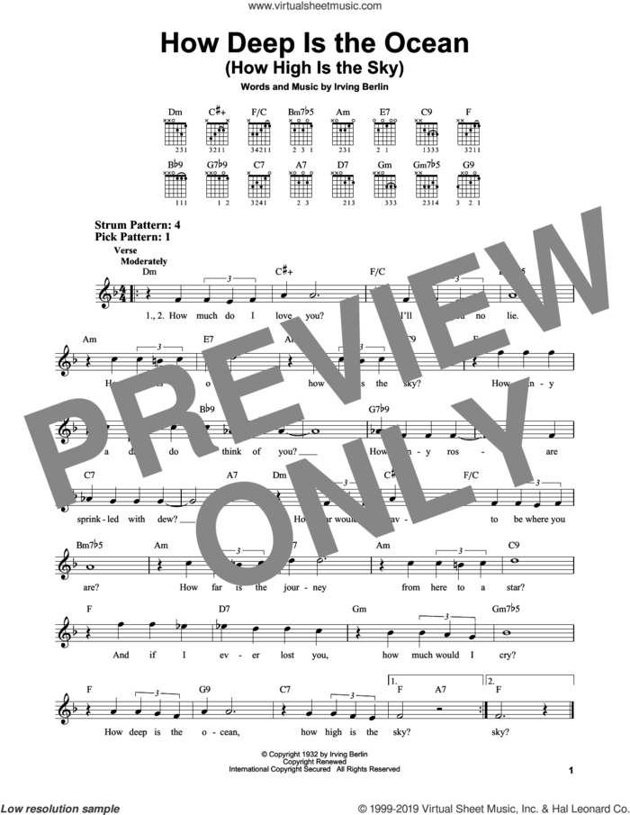 How Deep Is The Ocean (How High Is The Sky) sheet music for guitar solo (chords) by Irving Berlin, easy guitar (chords)