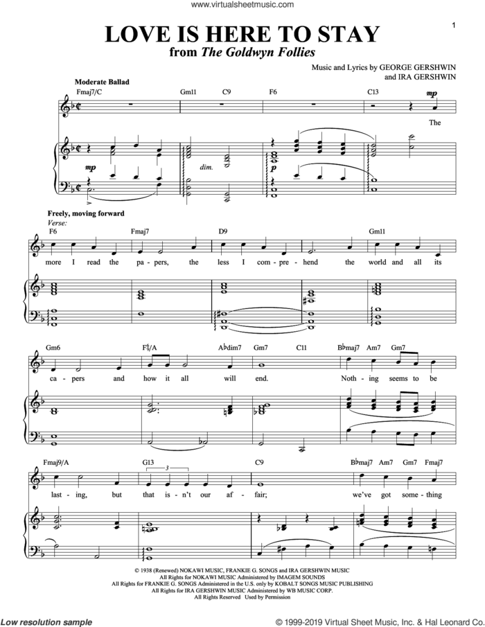 Love Is Here To Stay sheet music for voice and piano (Soprano) by George Gershwin, Richard Walters and Ira Gershwin, intermediate skill level