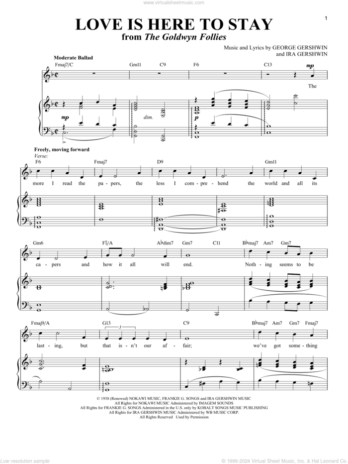 Love Is Here To Stay sheet music for voice and piano (Soprano) by George Gershwin, Richard Walters and Ira Gershwin, intermediate skill level