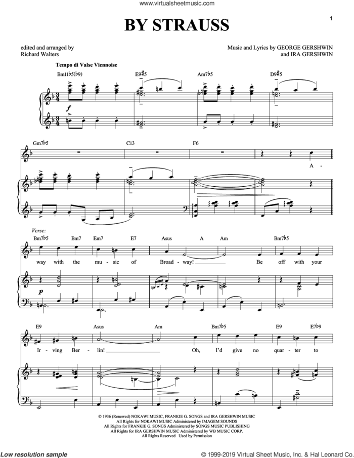 By Strauss sheet music for voice and piano (Tenor) by George Gershwin, Richard Walters and Ira Gershwin, intermediate skill level
