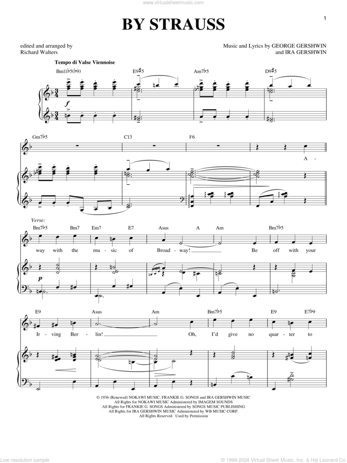 By Strauss sheet music for voice and piano (Tenor) by George Gershwin, Richard Walters and Ira Gershwin, intermediate skill level