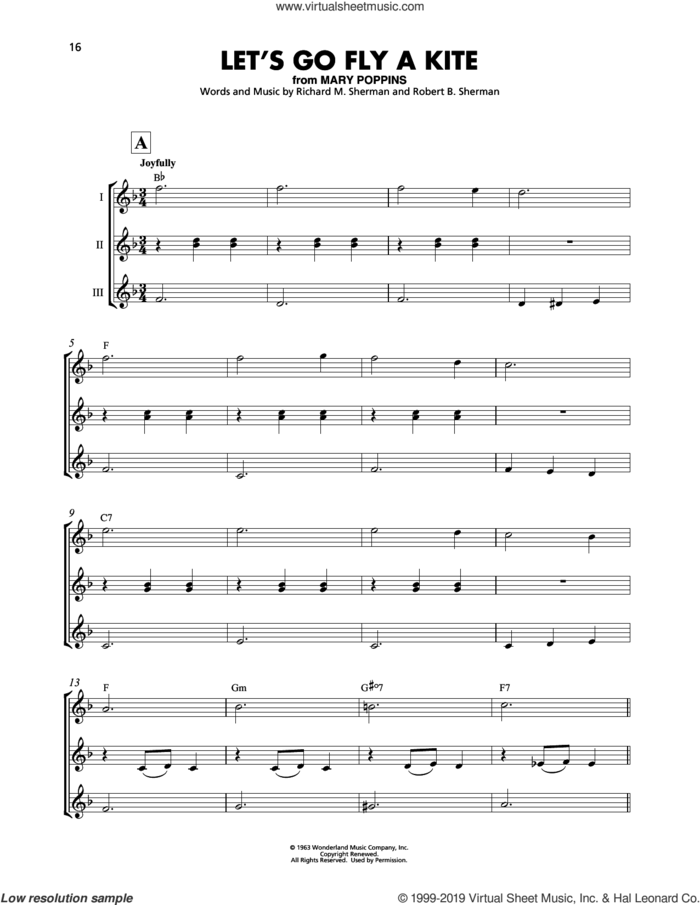 Let's Go Fly A Kite (from Mary Poppins) sheet music for ukulele ensemble by Richard M. Sherman, Robert B. Sherman and Sherman Brothers, intermediate skill level