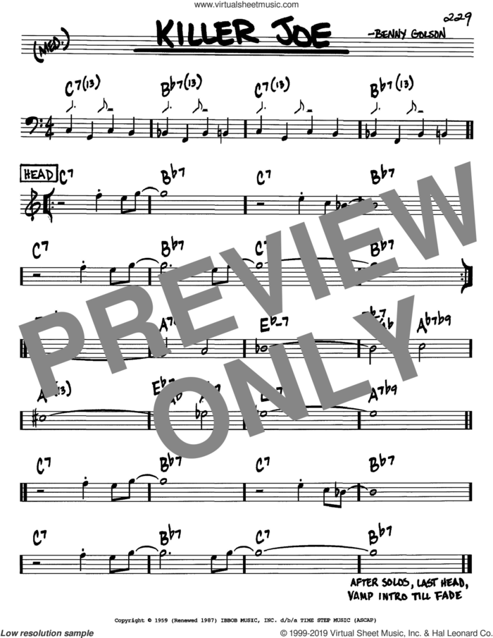 Killer Joe sheet music for voice and other instruments (in C) by Benny Golson, intermediate skill level