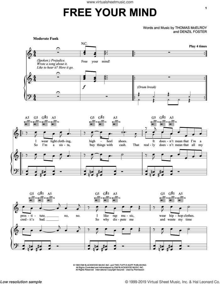 Free Your Mind sheet music for voice, piano or guitar by En Vogue, Denzil Foster and Thomas McElroy, intermediate skill level