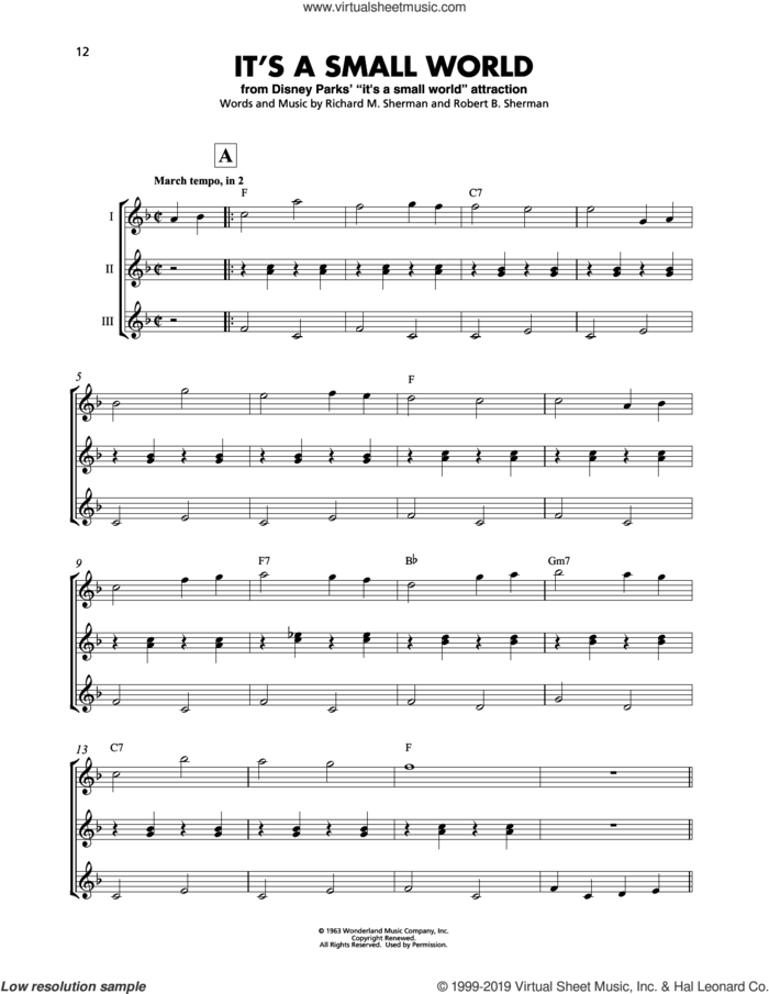 It's A Small World sheet music for ukulele ensemble by Richard M. Sherman, Robert B. Sherman and Sherman Brothers, intermediate skill level