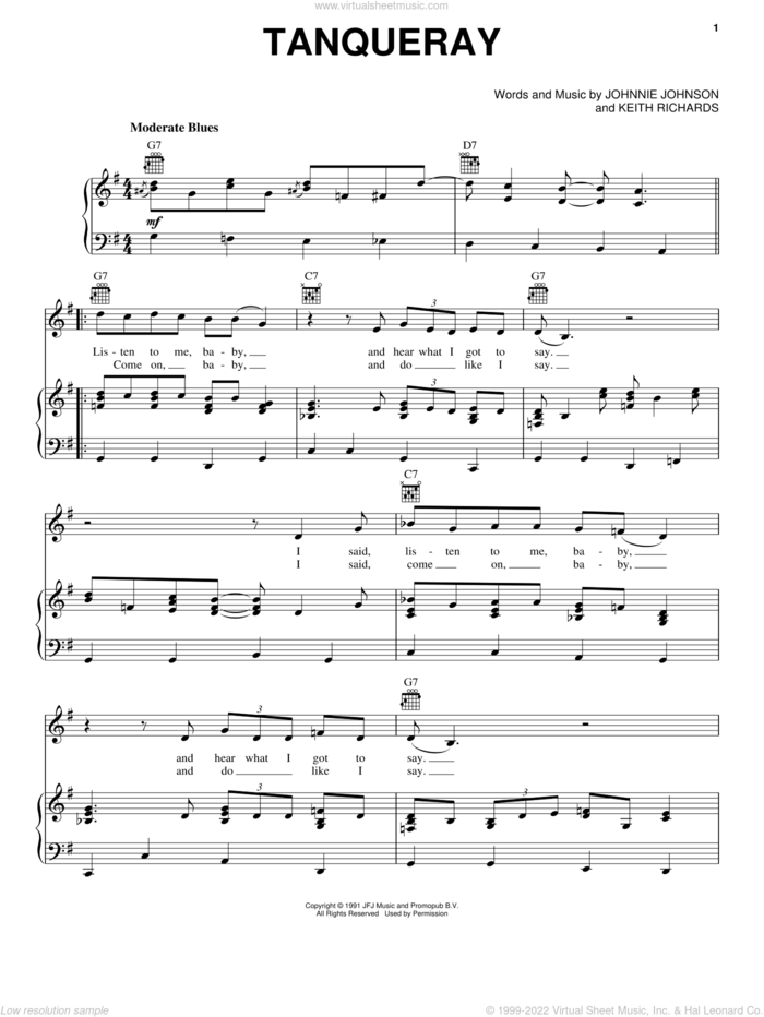 Tanqueray sheet music for voice, piano or guitar by Johnnie Johnson and Keith Richards, intermediate skill level