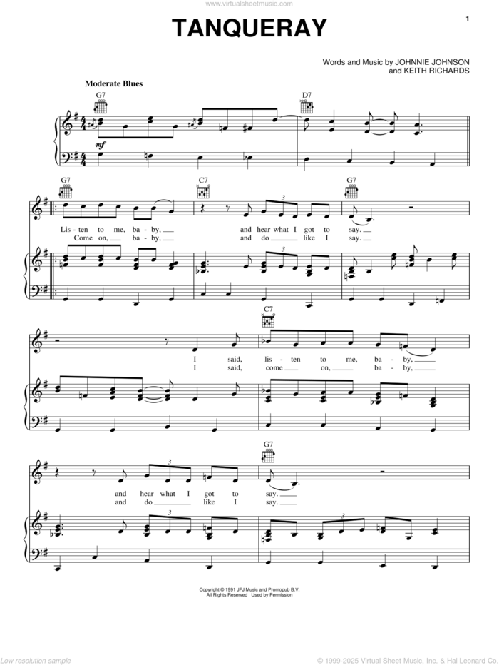 Tanqueray sheet music for voice, piano or guitar by Johnnie Johnson and Keith Richards, intermediate skill level