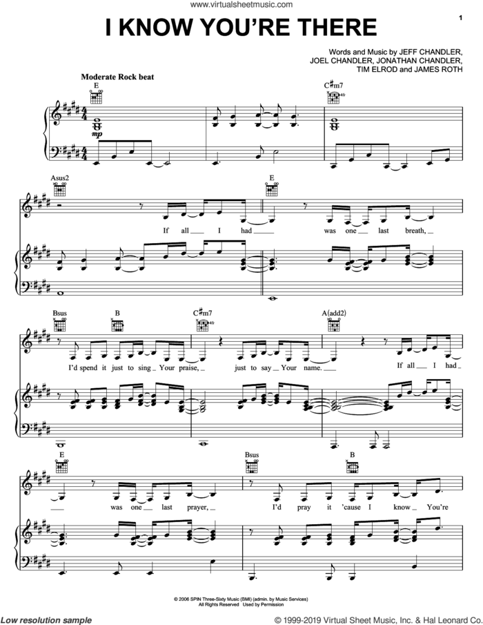 I Know You're There sheet music for voice, piano or guitar by Casting Crowns, James Roth, Jeff Chandler, Joel Chandler, Jonathan Chandler and Tim Elrod, intermediate skill level