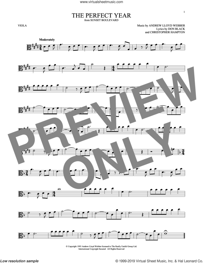 The Perfect Year (from Sunset Boulevard) sheet music for viola solo by Andrew Lloyd Webber, Christopher Hampton and Don Black, intermediate skill level