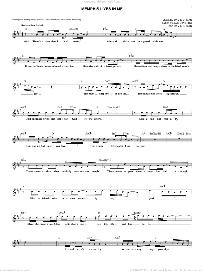 Memphis Lives In Me sheet music for voice and other instruments (fake book) by Joe DiPietro and David Bryan, intermediate skill level