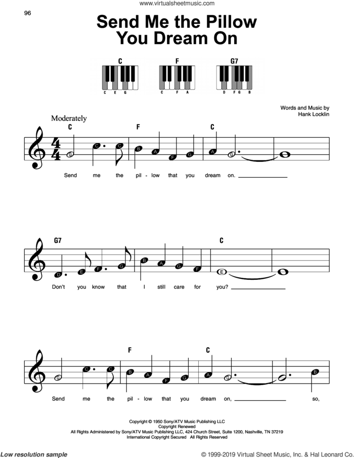 Send Me The Pillow You Dream On sheet music for piano solo by Dean Martin and Hank Locklin, beginner skill level