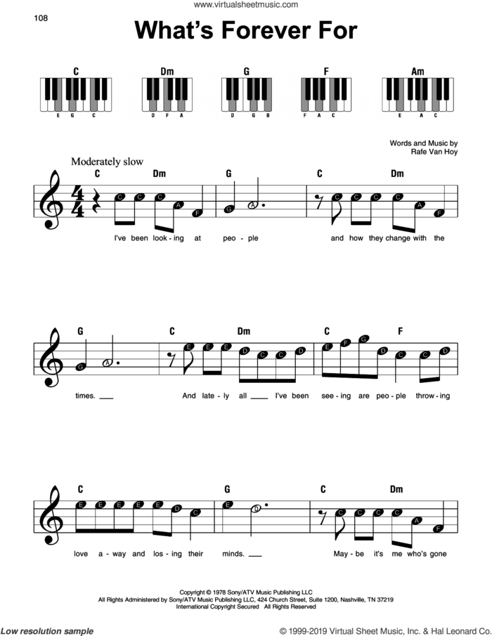 What's Forever For sheet music for piano solo by Michael Martin Murphey and Rafe VanHoy, beginner skill level