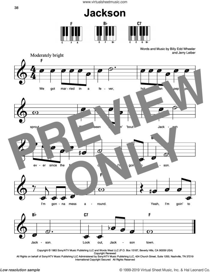 Jackson sheet music for piano solo by Johnny Cash & June Carter, Johnny Cash, Billy Edd Wheeler and Jerry Leiber, beginner skill level