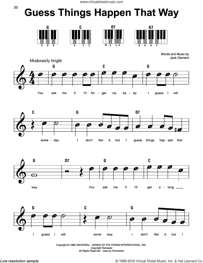Guess Things Happen That Way sheet music for piano solo by Johnny Cash and Jack Clement, beginner skill level