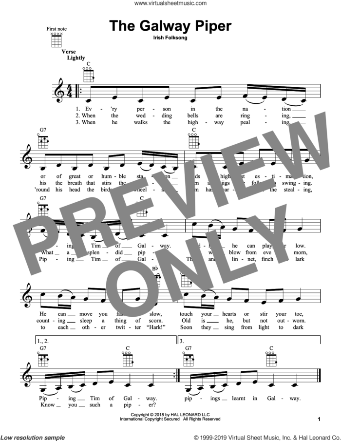 The Galway Piper sheet music for ukulele, intermediate skill level