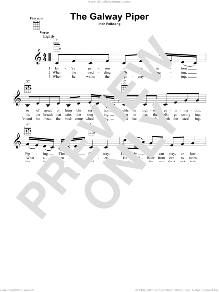 The Galway Piper sheet music for ukulele, intermediate skill level