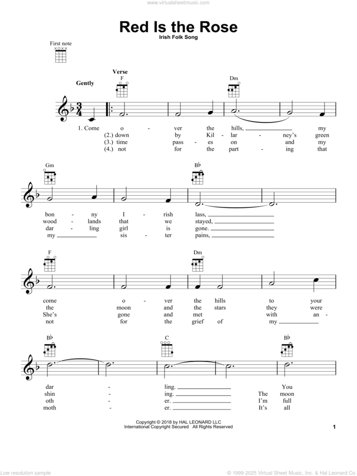 Red Is The Rose sheet music for ukulele by Irish Folk Song, intermediate skill level