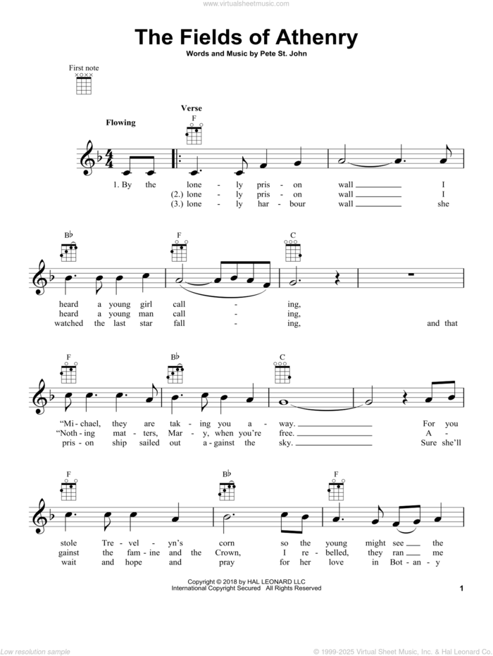 The Fields Of Athenry sheet music for ukulele by Pete St. John, intermediate skill level