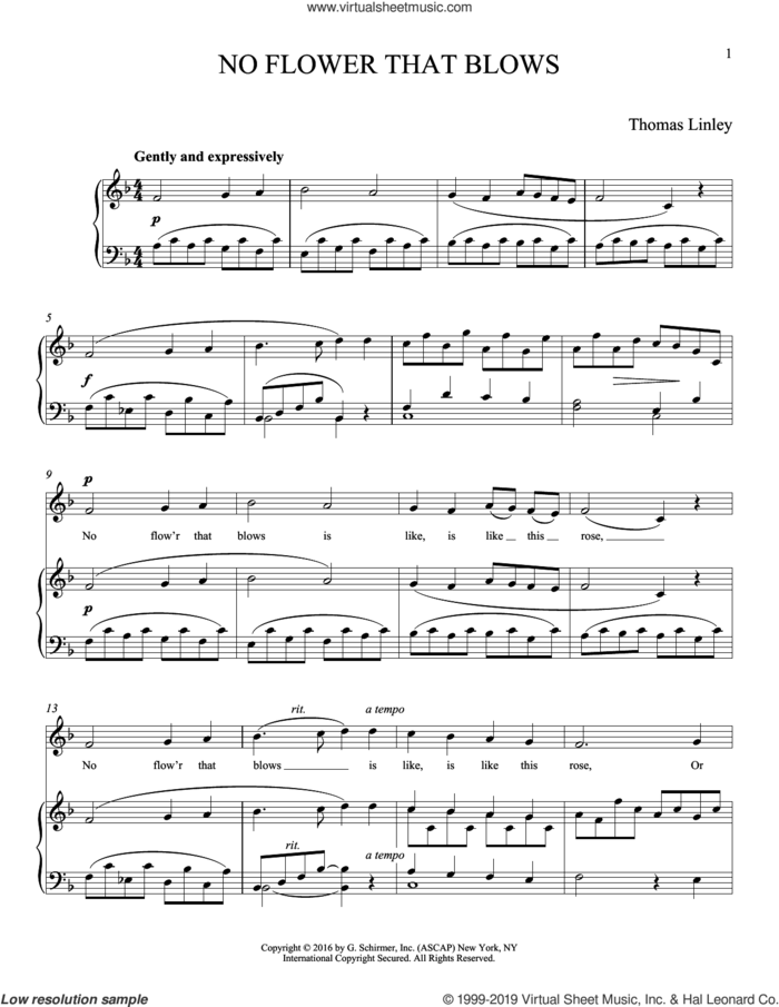 No Flower that Blows sheet music for voice and piano by Thomas Linley and Joan Frey Boytim, classical score, intermediate skill level