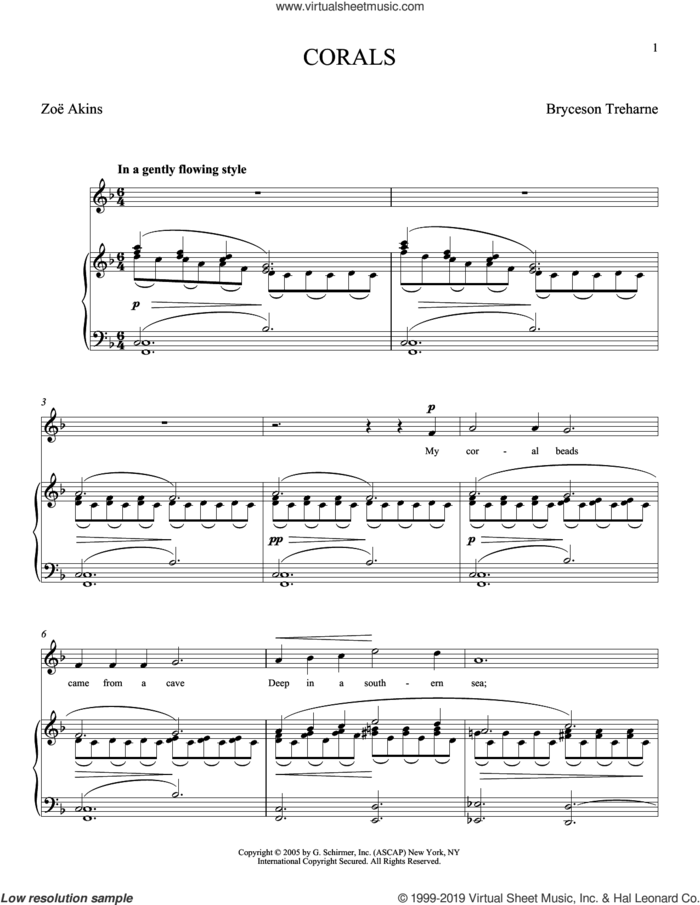 Corals sheet music for voice and piano (Soprano) by Bryceson Treharne, Joan Frey Boytim and Zoe Akins, classical score, intermediate skill level
