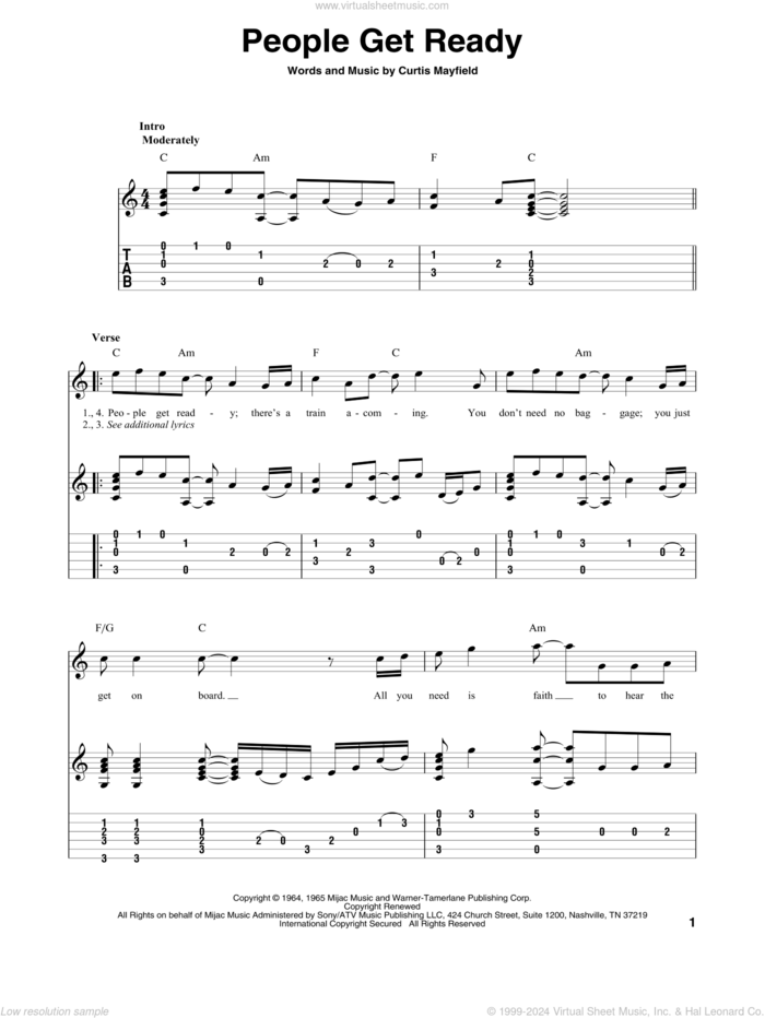 People Get Ready sheet music for guitar solo by The Impressions, Bob Marley, Rod Stewart and Curtis Mayfield, intermediate skill level