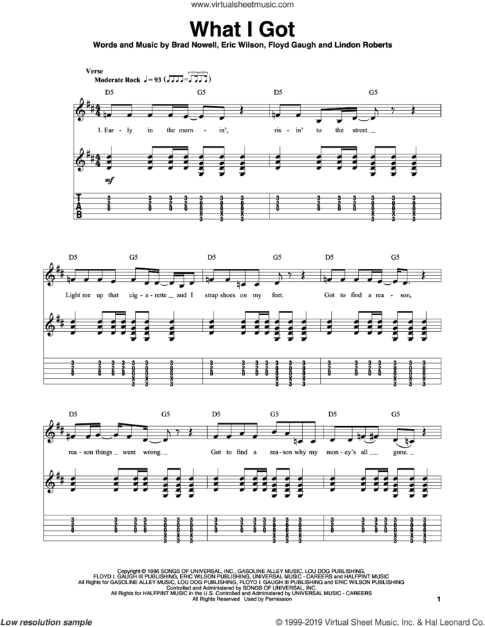 What I Got sheet music for guitar (tablature, play-along) by Sublime, Brad Nowell, Eric Wilson, Floyd Gaugh and Lindon Roberts, intermediate skill level