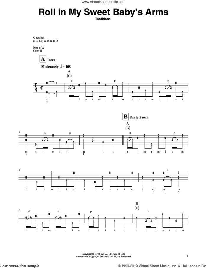 Roll In My Sweet Baby's Arms sheet music for banjo solo, intermediate skill level