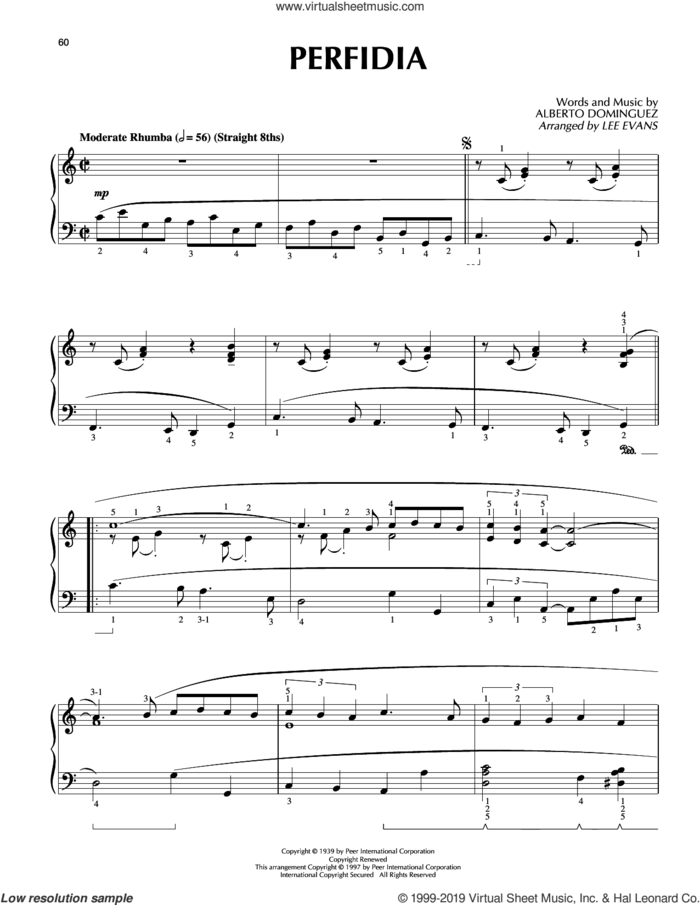 Perfidia (arr. Lee Evans) sheet music for piano solo by The Ventures, Lee Evans and Alberto Dominguez, intermediate skill level
