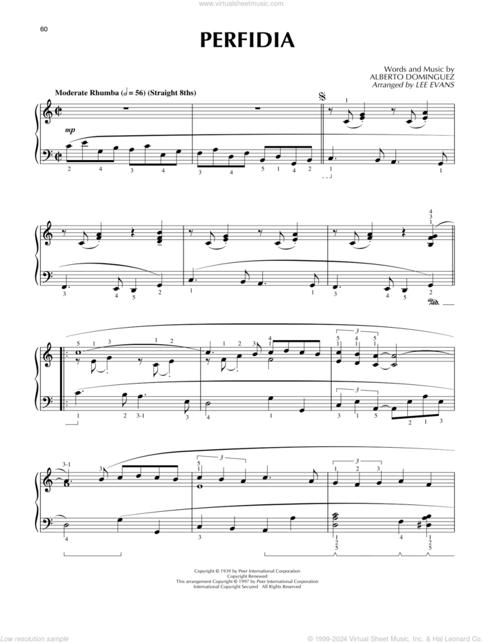 Perfidia (arr. Lee Evans) sheet music for piano solo by The Ventures, Lee Evans and Alberto Dominguez, intermediate skill level