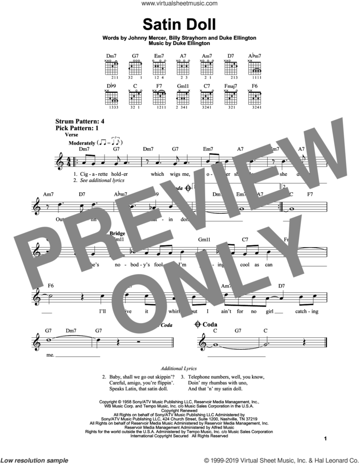 Satin Doll sheet music for guitar solo (chords) by Duke Ellington, Billy Strayhorn and Johnny Mercer, easy guitar (chords)