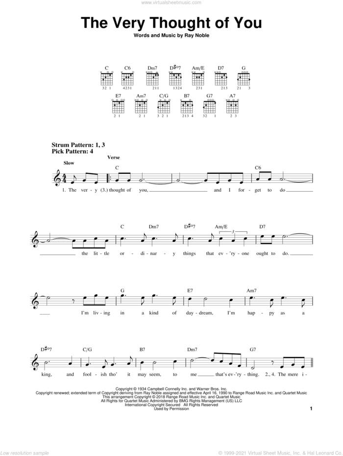 The Very Thought Of You sheet music for guitar solo (chords) by Ray Noble, easy guitar (chords)