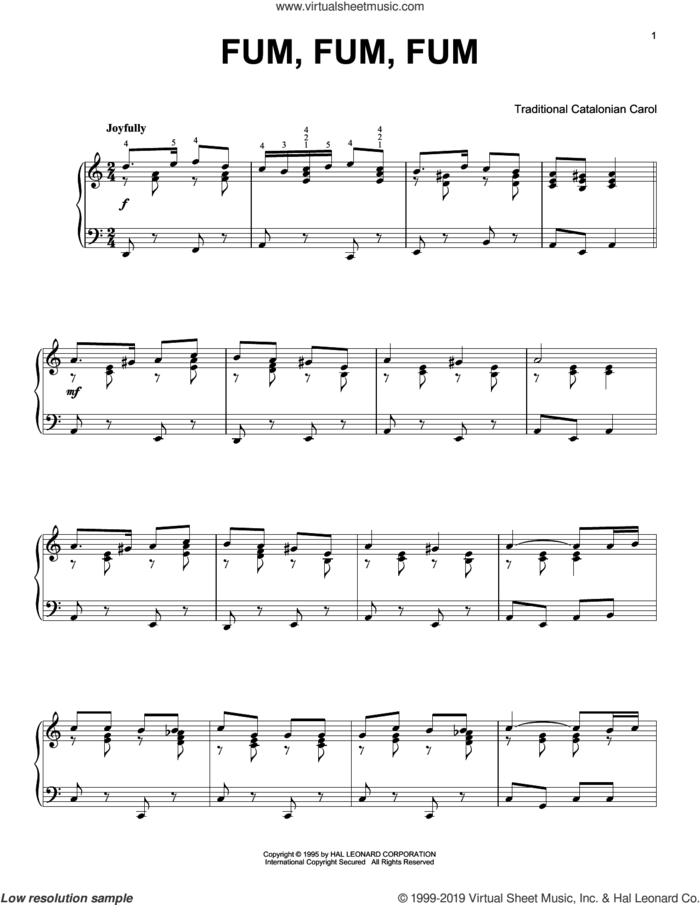 Fum, Fum, Fum, (intermediate) sheet music for piano solo, intermediate skill level