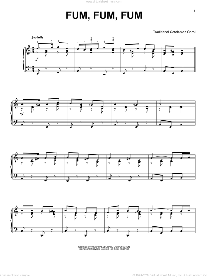 Fum, Fum, Fum, (intermediate) sheet music for piano solo, intermediate skill level