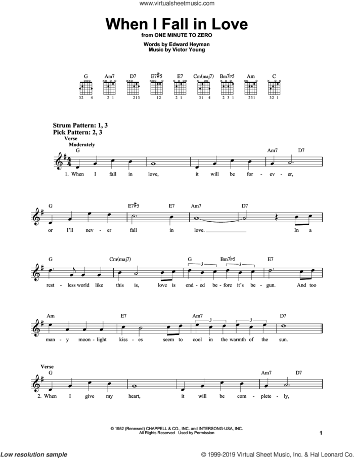 When I Fall In Love sheet music for guitar solo (chords) by Nat King Cole, Edward Heyman and Victor Young, easy guitar (chords)
