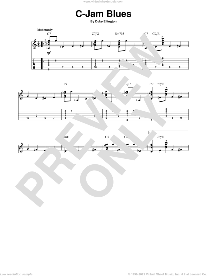 C-Jam Blues sheet music for guitar solo by Duke Ellington, intermediate skill level