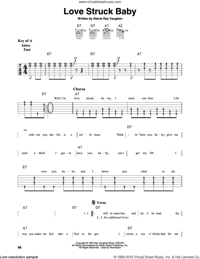 Love Struck Baby sheet music for guitar solo (lead sheet) by Stevie Ray Vaughan, intermediate guitar (lead sheet)