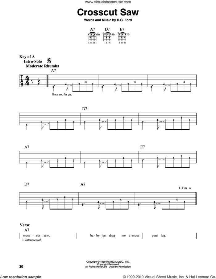 Crosscut Saw sheet music for guitar solo (lead sheet) by Eric Clapton and Robben Ford, intermediate guitar (lead sheet)