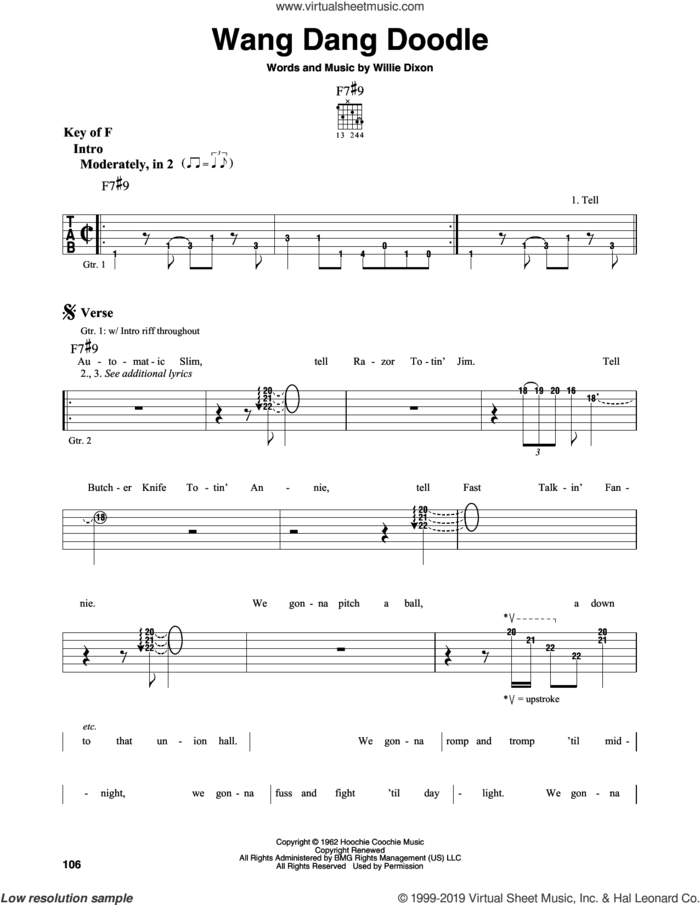 Wang Dang Doodle sheet music for guitar solo (lead sheet) by Howlin' Wolf and Willie Dixon, intermediate guitar (lead sheet)