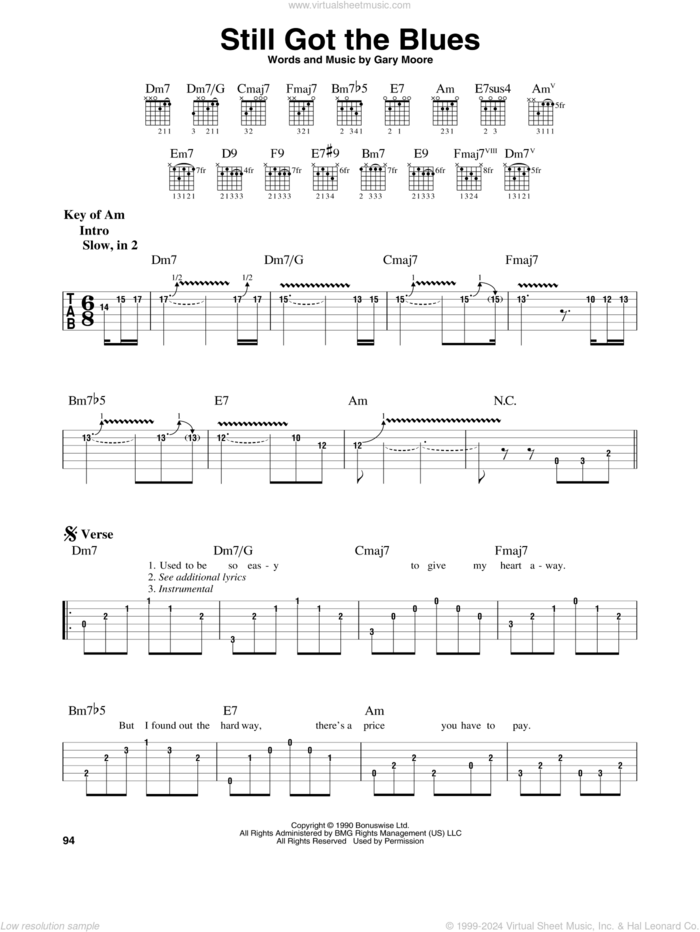 Still Got The Blues sheet music for guitar solo (lead sheet) by Gary Moore, intermediate guitar (lead sheet)