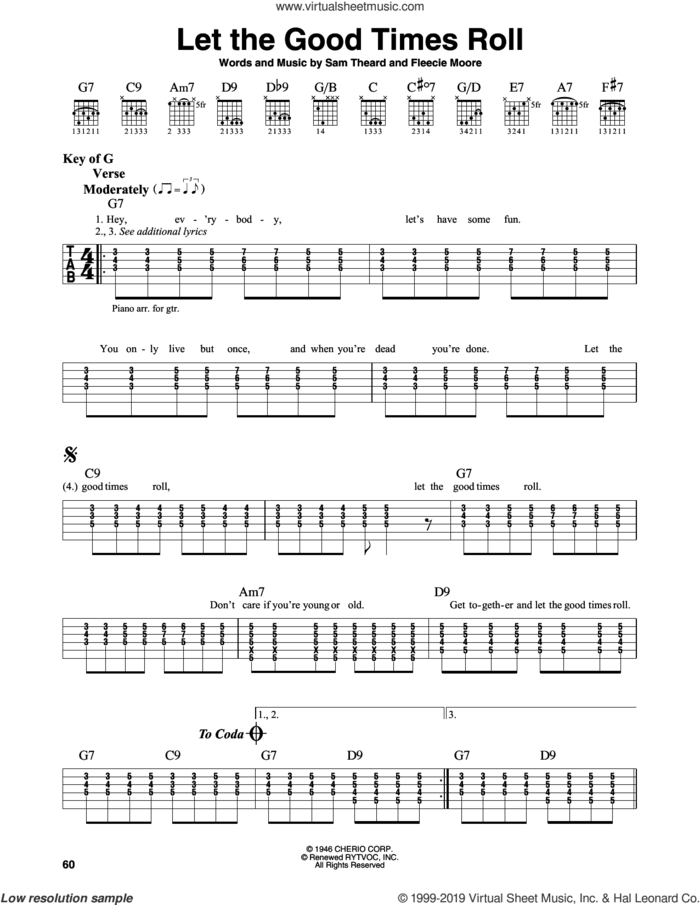 Let The Good Times Roll sheet music for guitar solo (lead sheet) by B.B. King, Shirley & Lee, Fleecie Moore and Sam Theard, intermediate guitar (lead sheet)