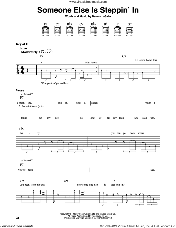Someone Else Is Steppin' In sheet music for guitar solo (lead sheet) by Buddy Guy and Dennis LaSalle, intermediate guitar (lead sheet)