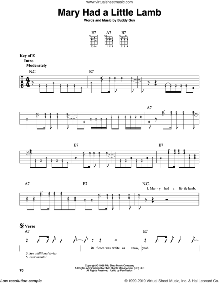 Mary Had A Little Lamb sheet music for guitar solo (lead sheet) by Buddy Guy and Stevie Ray Vaughan, intermediate guitar (lead sheet)